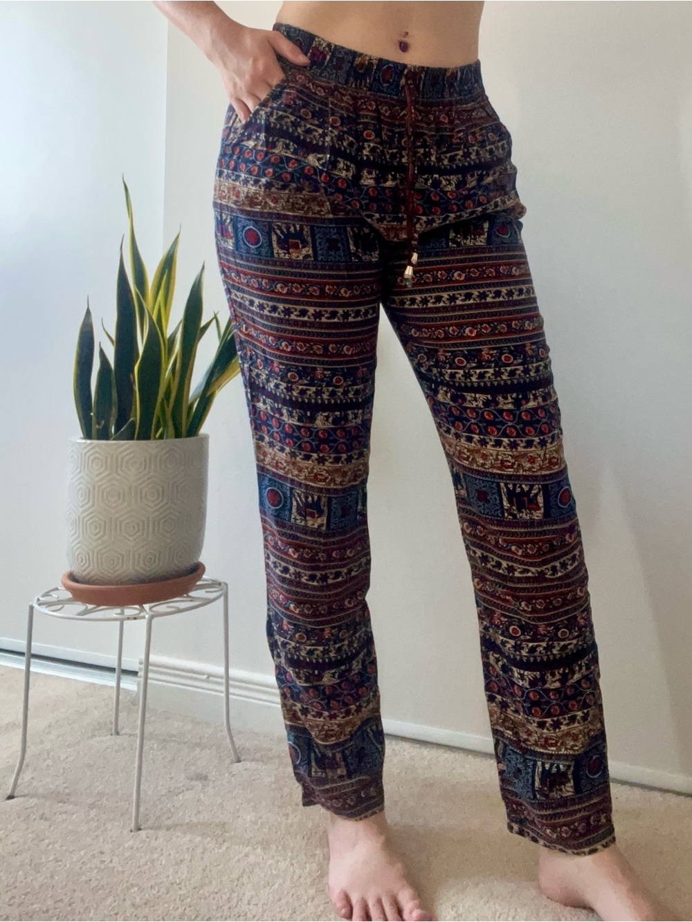 Bohemian Patterned Elastic Waist Lounge Pants - Multicolor